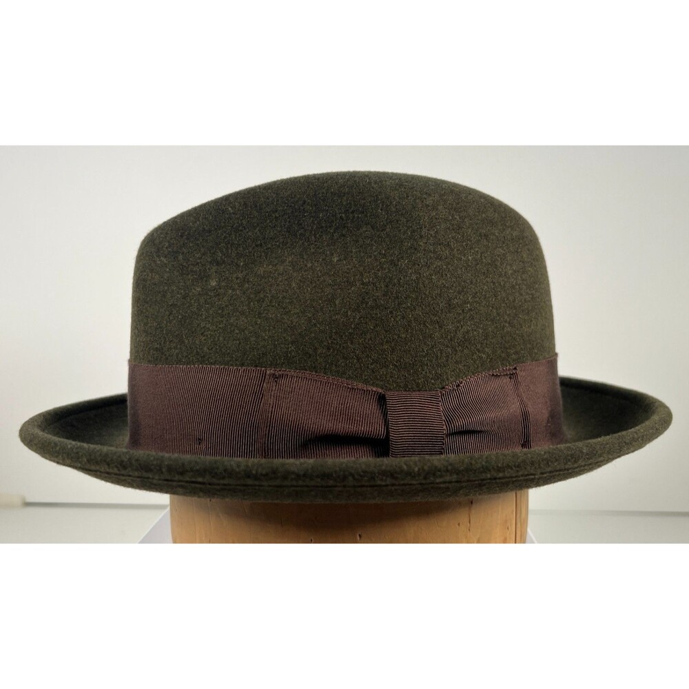Olive Green Fedora Hat Large 100% Wool Paul Frederick 1.75 in Brim Classic Retro